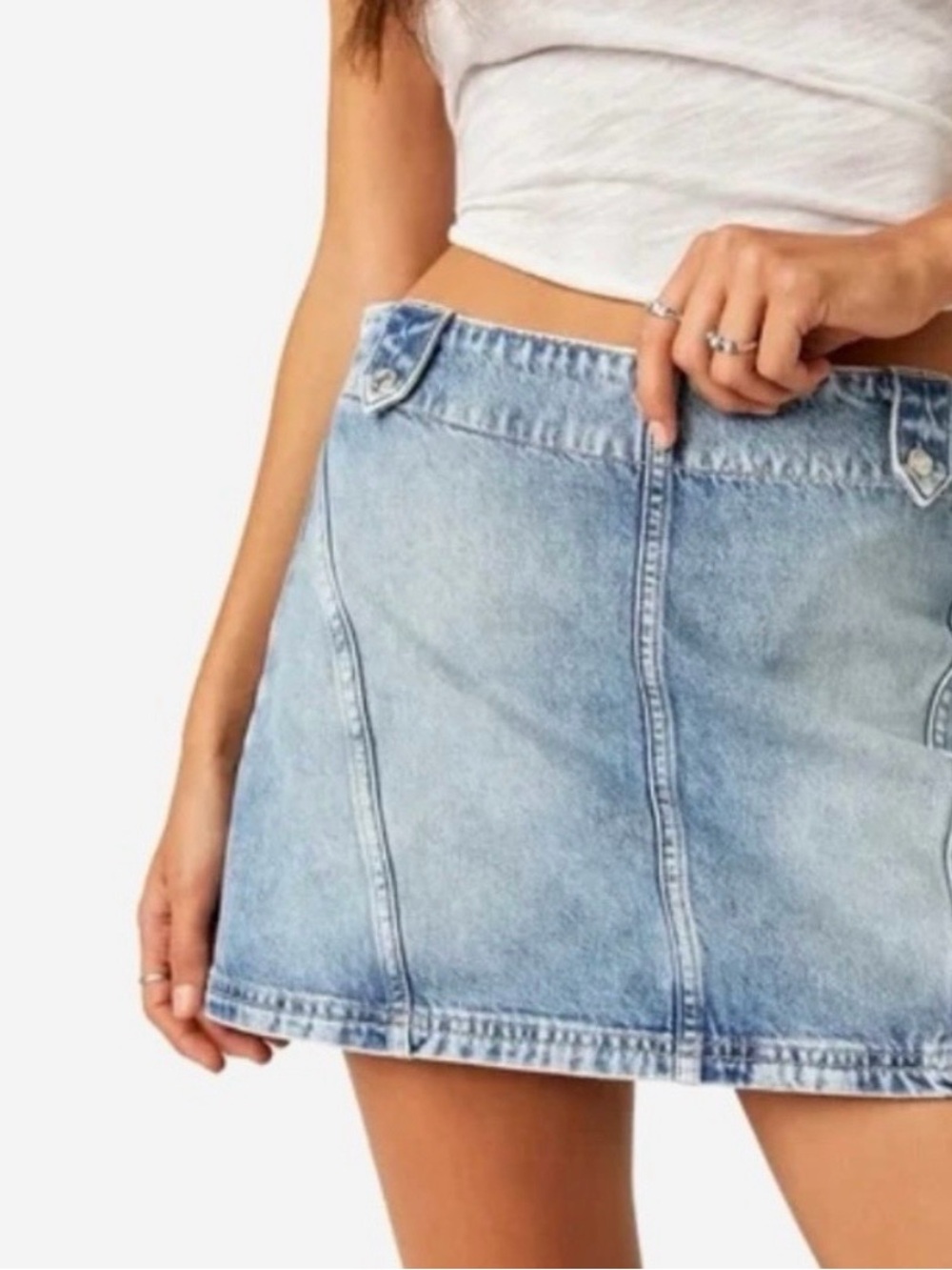 We The Free Light Blue Denim Mini Skirt